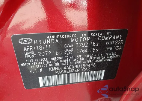 2011 Hyundai Elantra Limited (Ulsan Plant) z USA, uszkodzony, nr VIN KMHDH4AEXBU159448